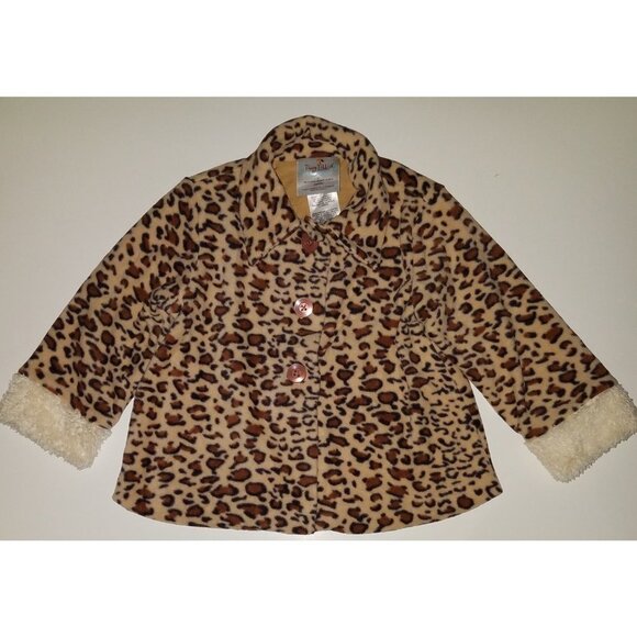Tiny Tillia by Avon Leopard Print Fleece Jacket Toddler Girl 3T Button Front - Picture 1 of 7